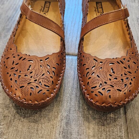 Pikolinos Puerto Vallarta Brandy Leather Mary Jane Flat Women’s 39 US 8.5 Cutout - Picture 2 of 12